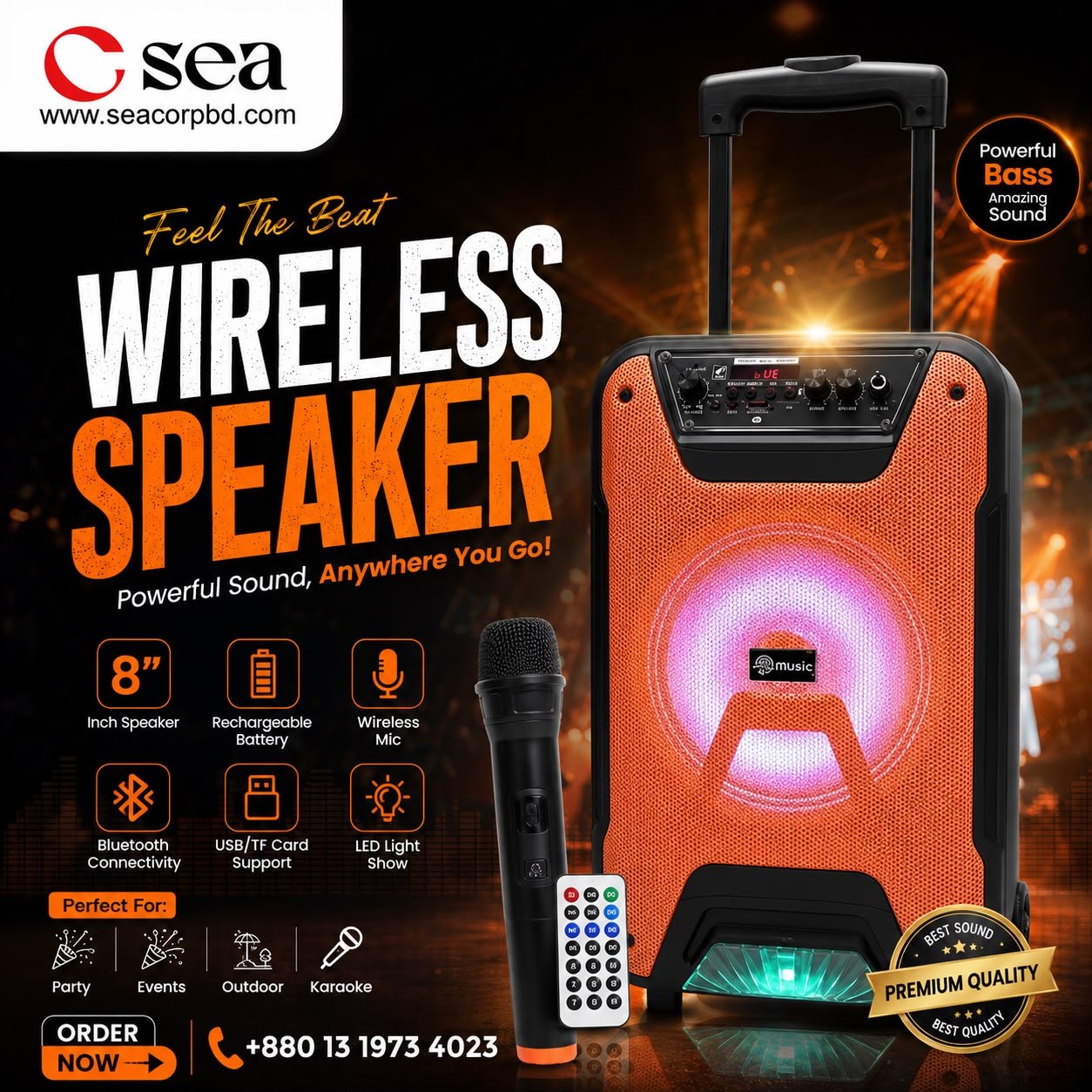 iMusic TTD-8257 8" Wireless Trolley Speaker with Free Wireless Mic