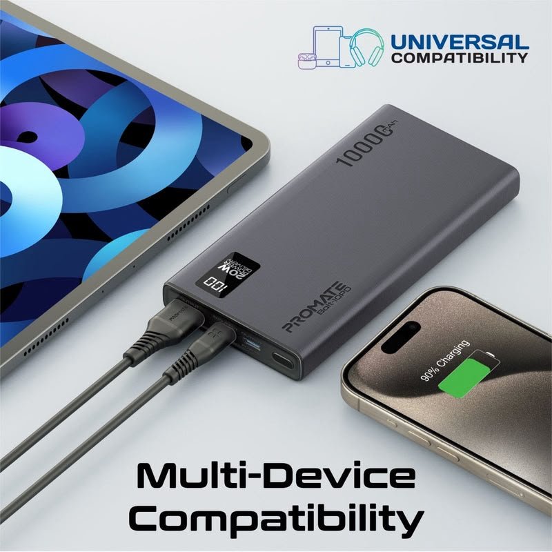 PROMATE Bolt-10 Pro 10000mAh 20W Fast Charging Compact Power Bank - 2 Years Warrant