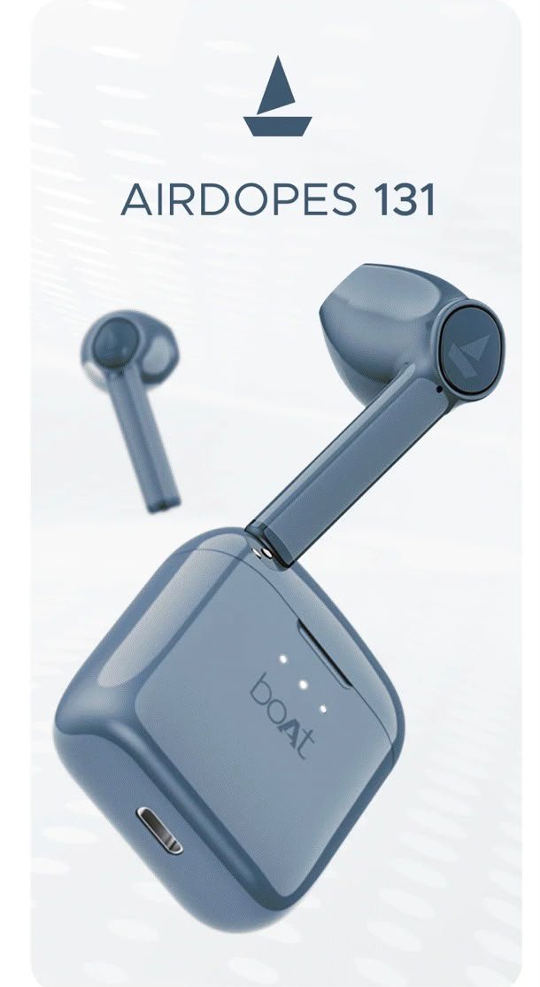 boAt Airdopes 131 Wireless Earbuds with upto 60 Hours Playback, 13mm Drivers, IWP Technology, 650mAh Charging Case